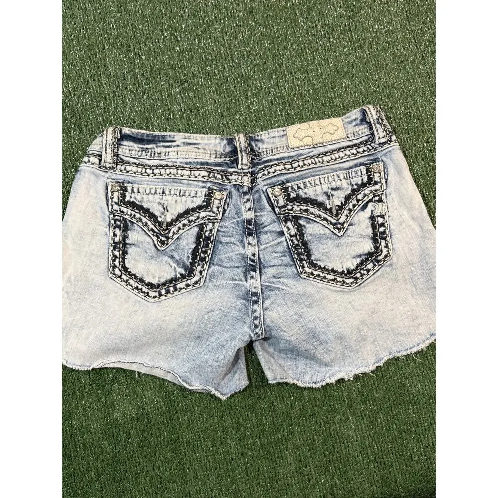 RETRO Y2K MISS ME CUTOFF BLUE DENIM SHORTS - Picture 7 of 8